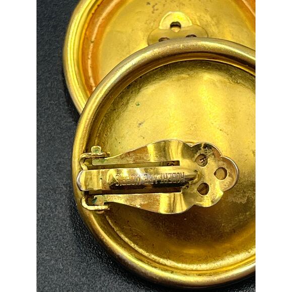 Robert Lee Morris Designer Signed Vintage Gold Tone Round Dome Clip-On Earrings - Picture 14 of 15